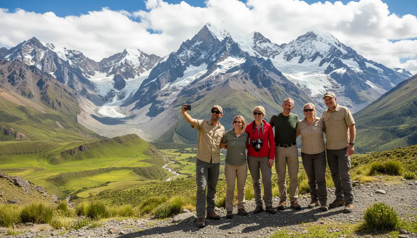 Andenbergkette in Peru - Touristen vor Trekking
