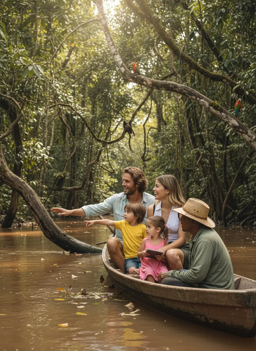 Familie bei einer Amazonas Reise in Südamerika